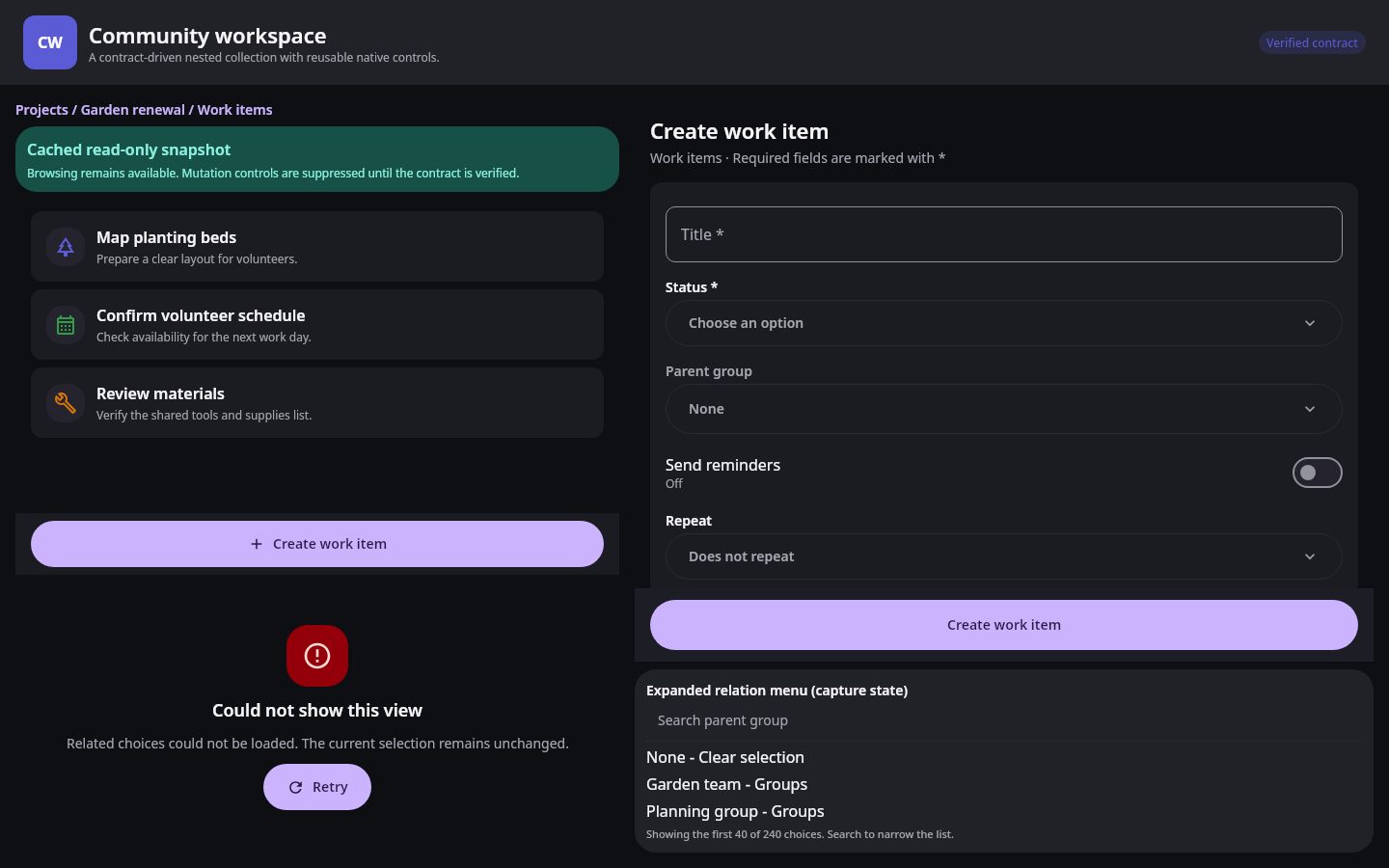 Nextcloud Native adaptive table with item, category, value, status, and updated columns