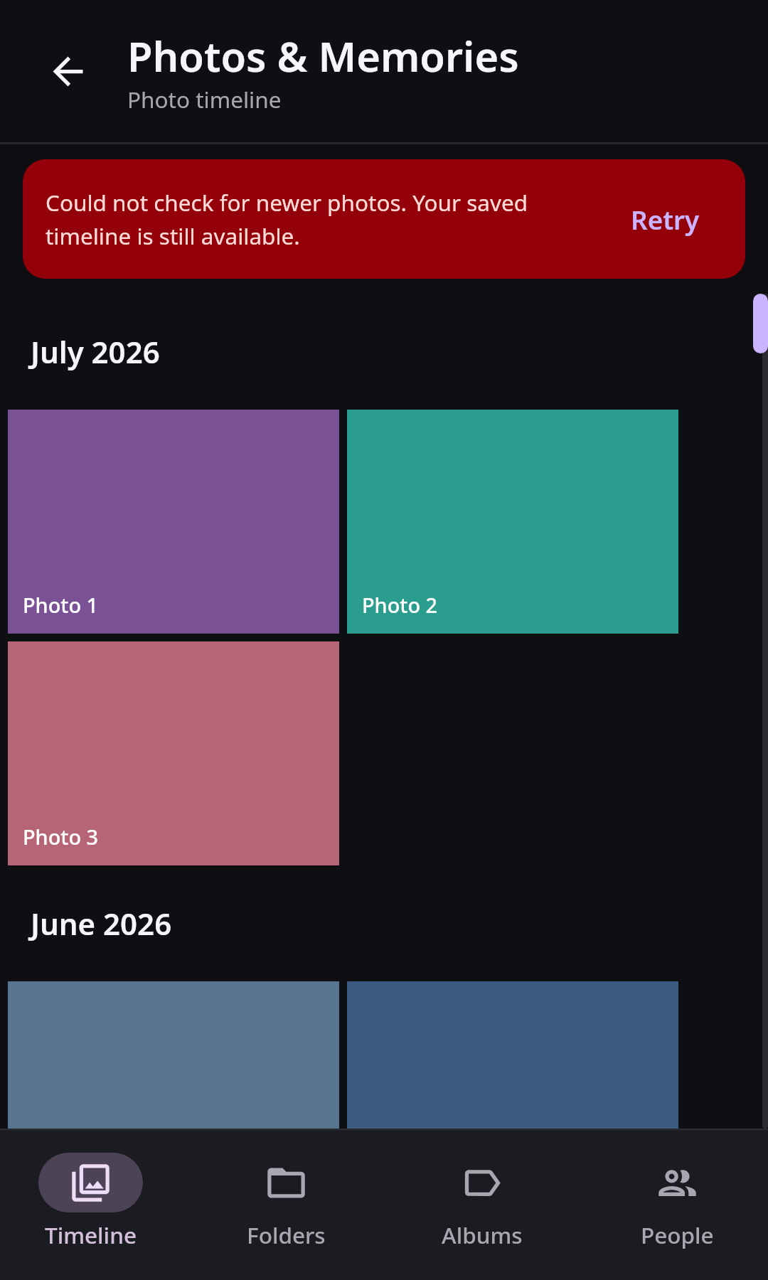 Photos Photo timeline: Cached photos with revalidation error